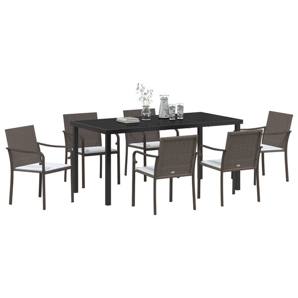 vidaXL Gar&eth;ur bor&eth;sett 7 pcs Br&uacute;nn Poly rattan