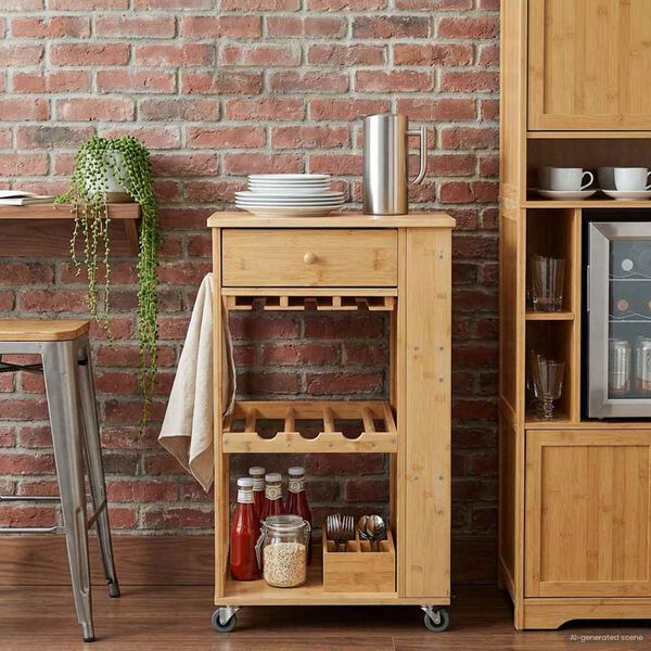 vidaXL Eldh&uacute;svagn me&eth; hj&oacute;lum N&aacute;tt&uacute;rulegur 47,5 x 36 x 83 cm Bambus