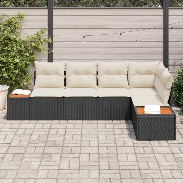 vidaXL Gar&eth;s&oacute;fa sett me&eth; p&uacute;&eth;i 5 pcs Svartur Poly rattan