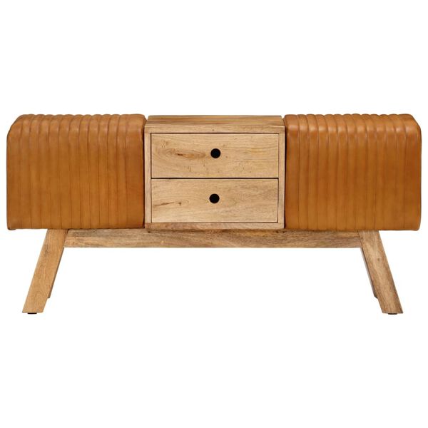 vidaXL l&iacute;kamsr&aelig;ktarbekkur 107 cm Ekta Le&eth;ur og Gegnheill Mang&oacute;vi&eth;ur