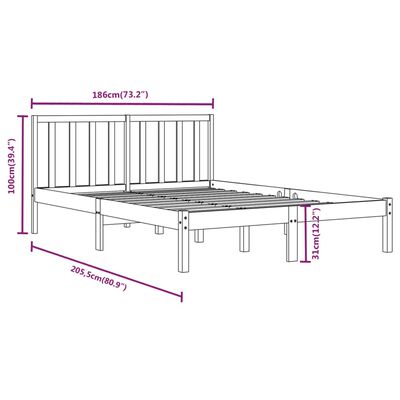 vidaXL Rúmgrind án Dýnu Svört 180x200 cm Gegnheil Fura