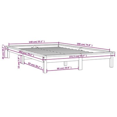 vidaXL Rúmgrind án Dýnu Grár 140x190 cm Gegnheil Viður