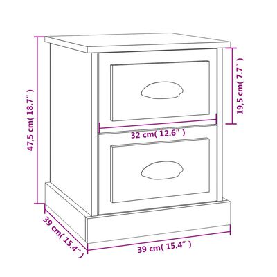 vidaXL Náttborð Sonoma Eikarlitur 39x39x47,5 cm Samsettur Viður