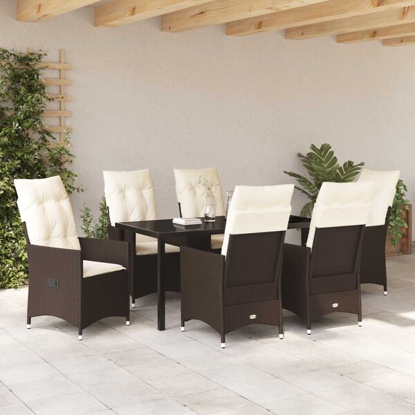 vidaXL Gar&eth;ur bor&eth;sett me&eth; p&uacute;&eth;i 7 pcs Br&uacute;nn Poly rattan