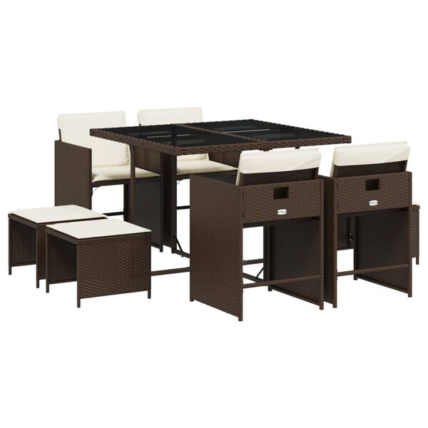 vidaXL 9 Parta Gar&eth;bor&eth;sett me&eth; Sessum Br&uacute;nt P&oacute;l&yacute;rattan