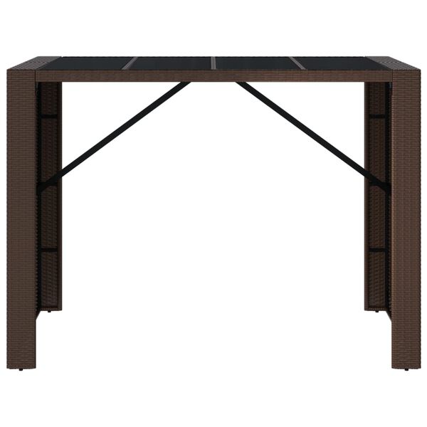 vidaXL Barborð með glerplötu Brúnt 145x80x110 cm Pólýrattan
