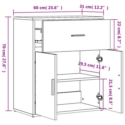 vidaXL Skenkur Sonoma Eik 60x31x70 cm Samsettur Viður