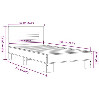 vidaXL Rúmgrind án Dýnu Gráir Sonoma Eik 100x200 cm