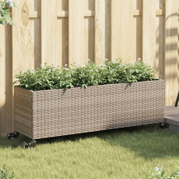 vidaXL Gar&eth;ker &aacute; hj&oacute;lum me&eth; 3 Pottum Gr&aacute;tt 107x32x38 cm P&oacute;l&yacute;rattan