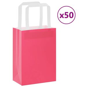 vidaXL Pappírspokar 50 stk með Handföngum Bleik 15x8x21 cm