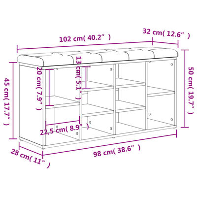 vidaXL Skóbekkur Sonoma Eikarlitur 102x32x50 cm Samsettur Viður