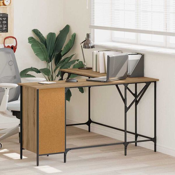 vidaXL Skrifbor&eth; Artisan Eik 141 x 141 x 75 cm Samsettur vi&eth;ur