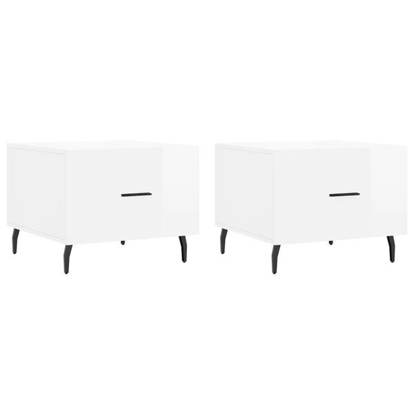 vidaXL S&oacute;fabor&eth; 2 stk. H&aacute;glans Hv&iacute;tt 50x50x40 cm Samsettur Vi&eth;ur