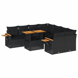 vidaXL 9 stykki gar&eth;s&oacute;fasett me&eth; p&uacute;&eth;um Black Poly Rattan Acacia
