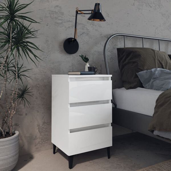 805917 vidaXL Bed Cabinet with Metal Legs High Gloss White 40x35x69 cm