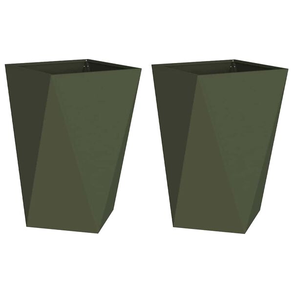 vidaXL Pl&ouml;ntuker 2 pcs Ol&iacute;fugr&aelig;nn 50 x 50 x 75 cm St&aacute;l