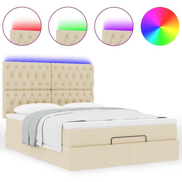 vidaXL Ottoman r&uacute;m me&eth; d&yacute;nu & LED krem 140x190 cm Efni