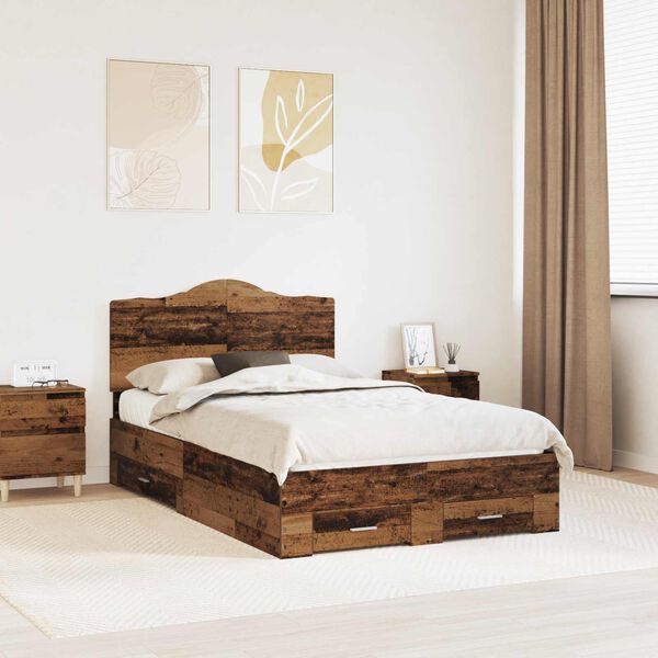 vidaXL Ramsv&iacute;k me&eth; sk&uacute;ffu Gamalt timbur 120 x 190 cm Samsettur vi&eth;ur