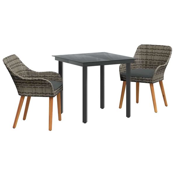vidaXL Gar&eth;ur bor&eth;sett me&eth; p&uacute;&eth;i 3 pcs Gr&aacute;r p&oacute;l&yacute;rattan