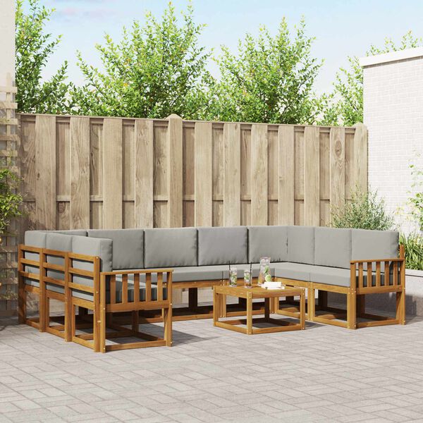 vidaXL &Uacute;ti s&oacute;fasett me&eth; p&uacute;&eth;i 10 pcs N&aacute;tt&uacute;rulegt og Lj&oacute;st Gr&aacute;tt