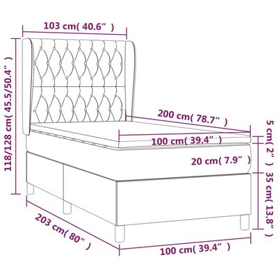 vidaXL Hólfað Springrúm með Dýnu Brúngrátt 100x200 cm Tauefni