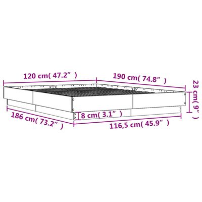 vidaXL Rúmgrind með LED Ljósum Sonoma Eik 120x190 cm