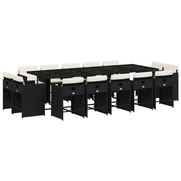 vidaXL 15 Hluta Gar&eth;bor&eth;stofusett me&eth; Sessum Svart P&oacute;l&yacute;rattan