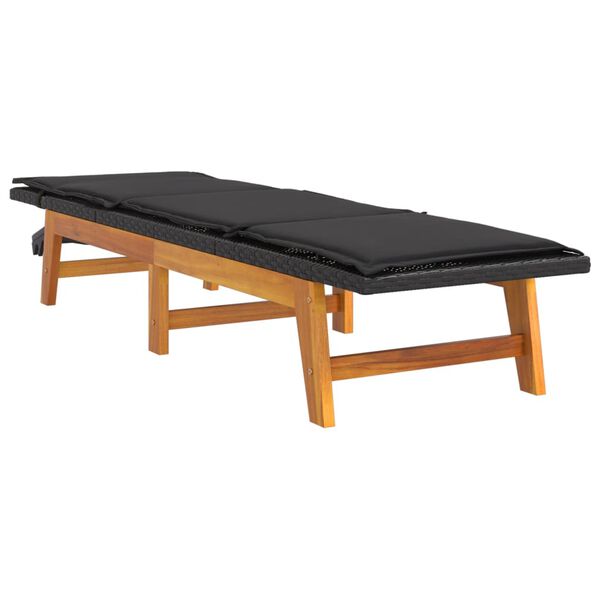 vidaXL S&oacute;lbekkur me&eth; Sessu P&oacute;l&yacute;rattan og Gegnheill Akas&iacute;uvi&eth;ur