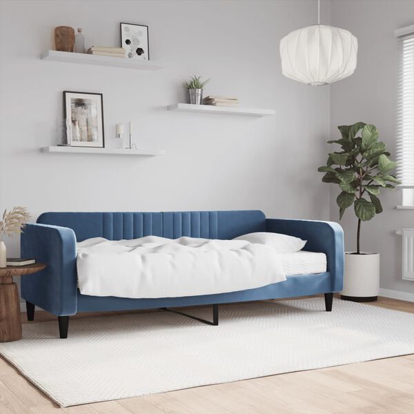 vidaXL Svefns&oacute;fi me&eth; D&yacute;nu Bl&aacute;r 90x200 cm Flauel