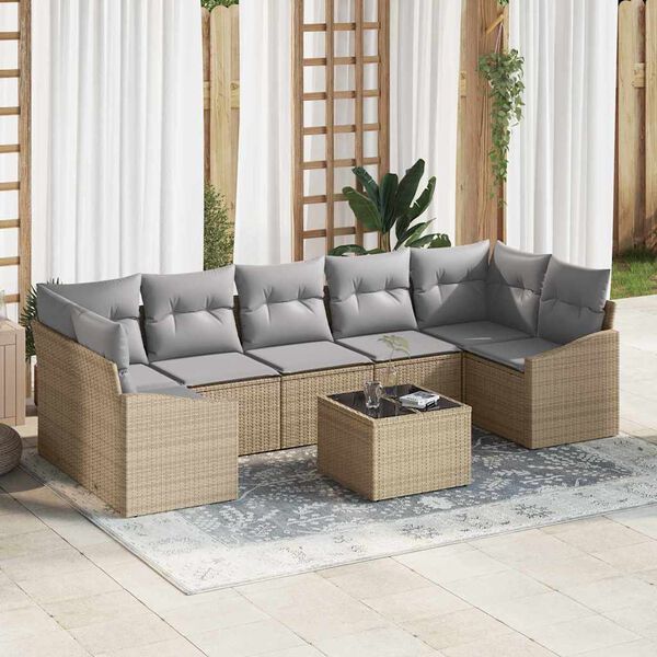 vidaXL S&oacute;fasett me&eth; p&uacute;&eth;i Beige og lj&oacute;sgr&aacute;r 55 x 55 x 37 cm p&oacute;l&yacute;rattan