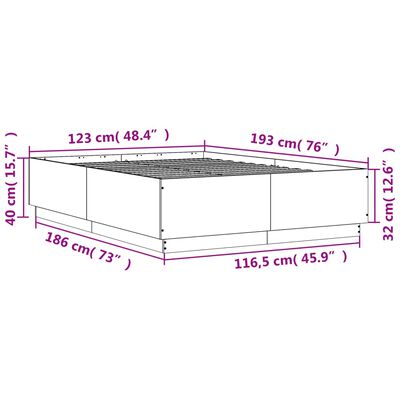 vidaXL Rúmgrind með LED án Dýnu Gráir Sonoma Eik 120x190 cm