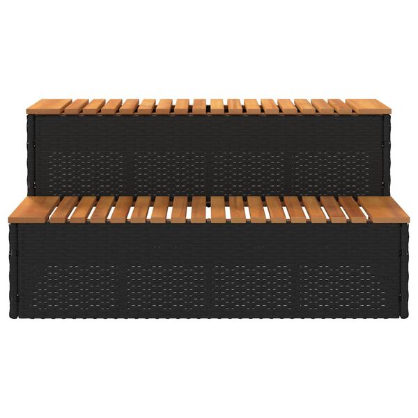 vidaXL heitur pottur Step Svartur P&oacute;l&yacute;rattan og Gegnheill Akas&iacute;uvi&eth;ur