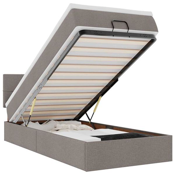 vidaXL Ottoman R&uacute;m me&eth; D&yacute;nu & LED Taupe 90x200 cm Efni