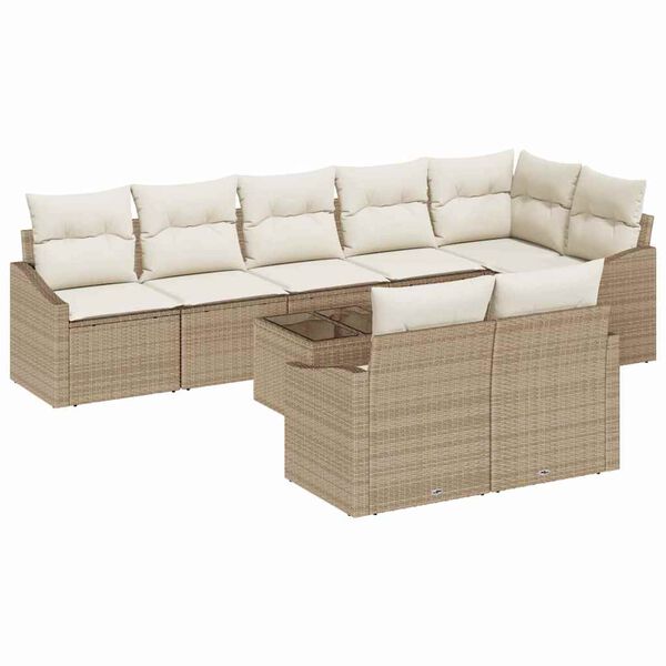 vidaXL Gar&eth;s&oacute;fa sett me&eth; p&uacute;&eth;i 9 pcs Beige og krem p&oacute;l&yacute;rattan