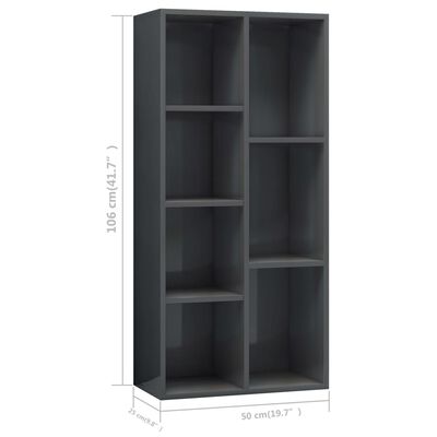 801115 vidaXL Book Cabinet High Gloss Grey 50x25x106 cm Chipboard
