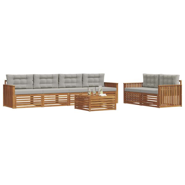 vidaXL &Uacute;ti s&oacute;fasett me&eth; p&uacute;&eth;i 7 pcs N&aacute;tt&uacute;rulegt og Lj&oacute;st Gr&aacute;tt