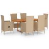 vidaXL 7 Parta Gar&eth;bor&eth;stofusett P&oacute;l&yacute;rattan Drappa&eth;ar