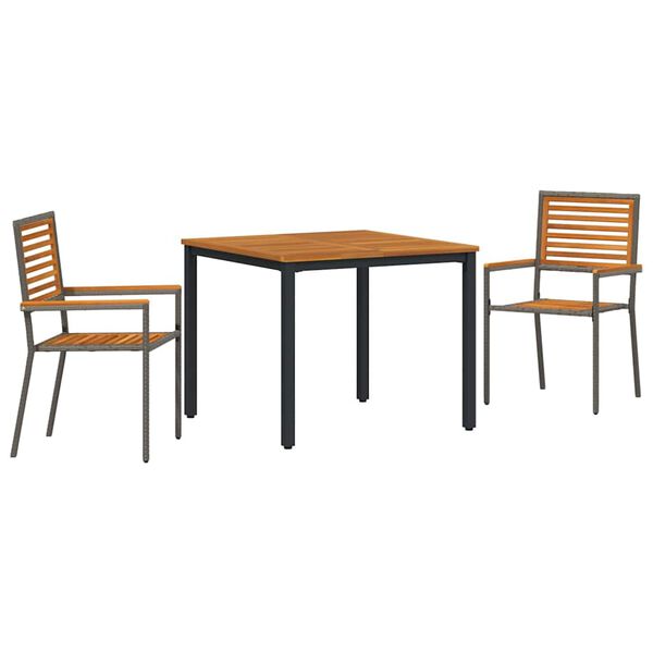 vidaXL Gar&eth;ur bor&eth;sett 3 pcs Gr&aacute;r og br&uacute;nn p&oacute;l&yacute;rattan