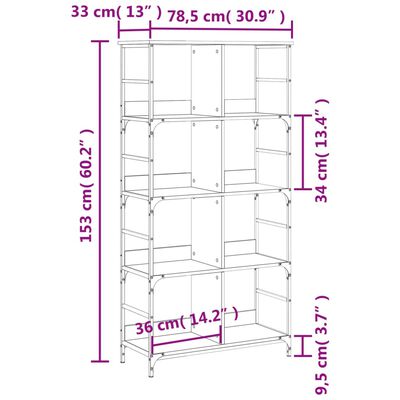 vidaXL Bókahilla Sonoma Eik 78,5x33x153 cm Samsettur Viður