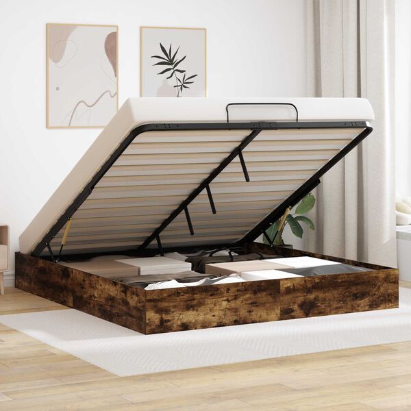 vidaXL Ott&oacute;man s&aelig;ngurrammi Reyktur Eik 203 x 160 x 25 cm Verkefnavi&eth;ur