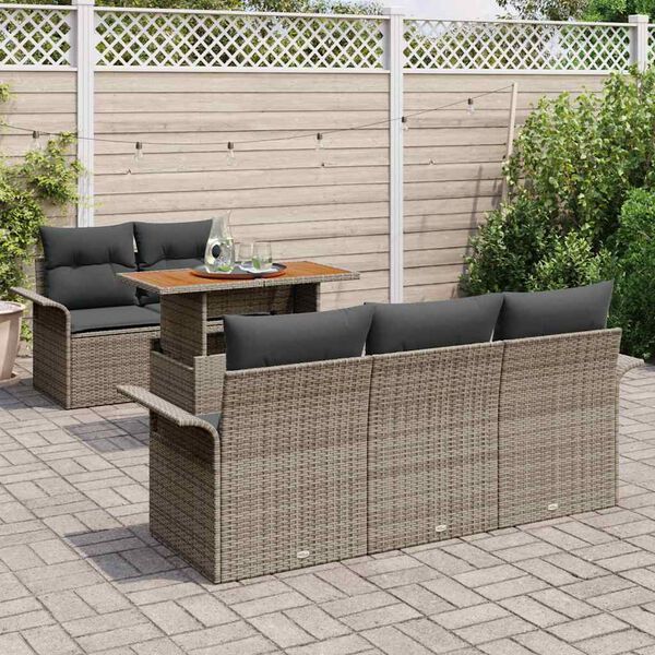 vidaXL Gar&eth;s&oacute;fa sett me&eth; geymslu 6 pcs Gr&aacute;r Poly rattan