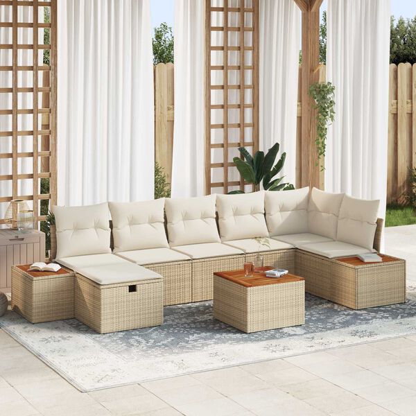 vidaXL Gar&eth;s&oacute;fa sett me&eth; kodda 8 pcs Drapplita&eth;ur Poly rattan