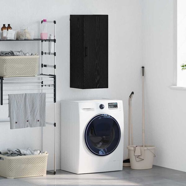 vidaXL Veggsk&aacute;pur Svartur Eik 34,5 x 34 x 90 cm Samsettur vi&eth;ur