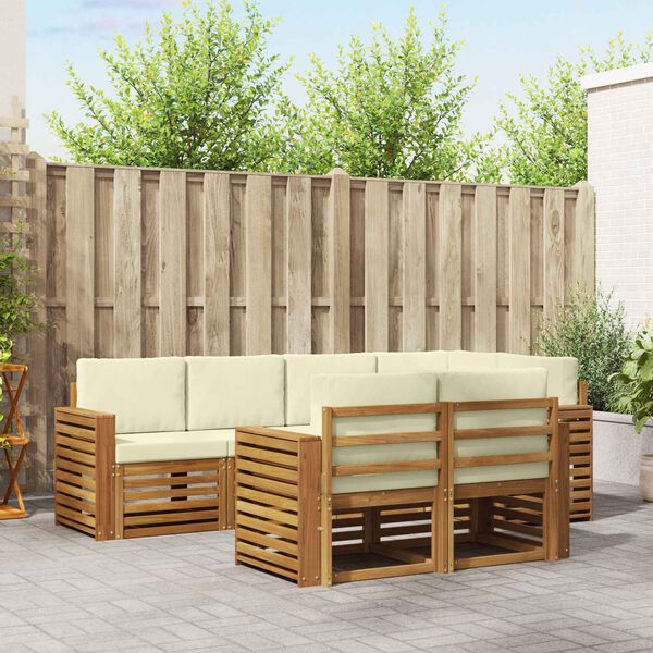 vidaXL S&oacute;fasett me&eth; p&uacute;&eth;i 7 pcs N&aacute;tt&uacute;rulegt og Krem Hrein akas&iacute;utr&eacute;