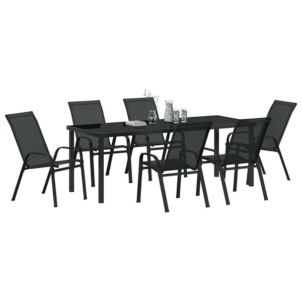 vidaXL Gar&eth;ur bor&eth;sett 7 pcs Svartur Duftlita&eth;ur st&aacute;l