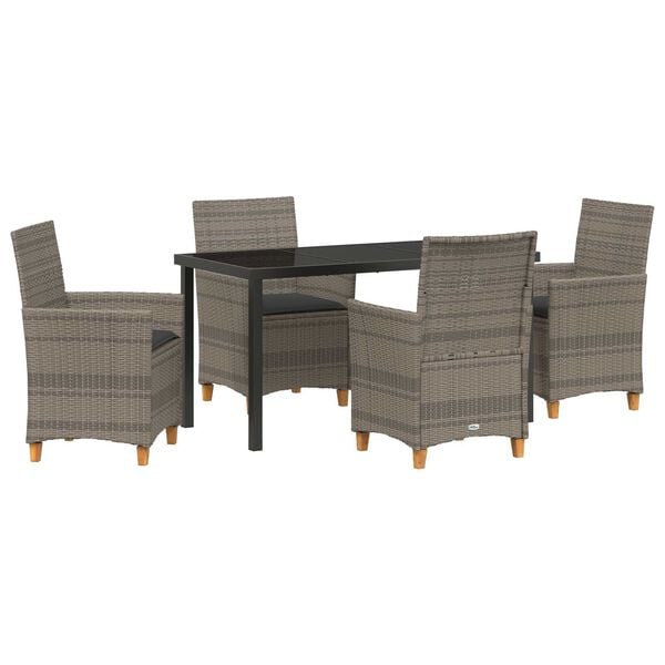 vidaXL Gar&eth;ur bor&eth;sett 5 pcs Gr&aacute;r p&oacute;l&yacute;rattan