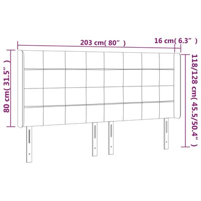 vidaXL LED höfuðgafl Dökkgrænt 203x16x118/128 cm Flauel