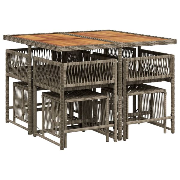 vidaXL 9 Parta Gar&eth;h&uacute;sgagnasett me&eth; Sessum P&oacute;l&yacute;rattan Gr&aacute;tt