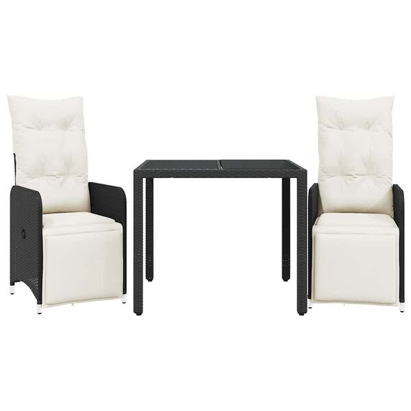 vidaXL 3 Hluta B&iacute;str&oacute;sett me&eth; Sessum Svart P&oacute;l&yacute;rattan