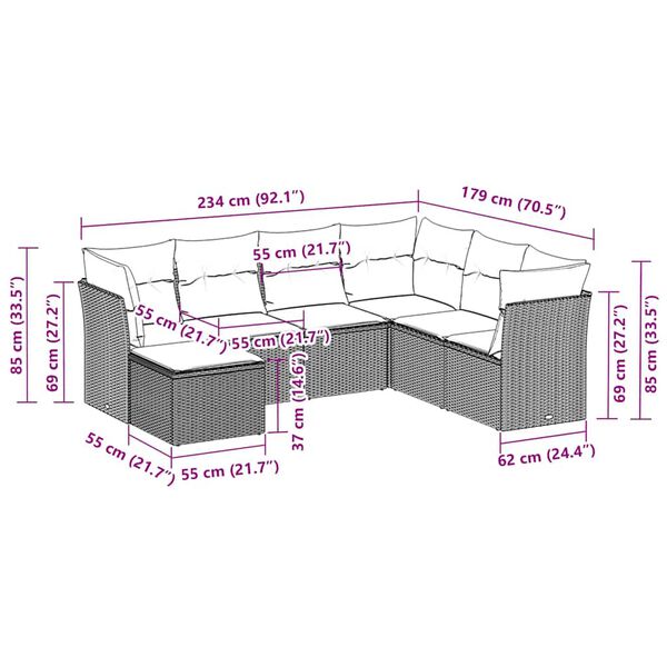 vidaXL 7 Hluta Gar&eth;s&oacute;fasett me&eth; Sessum Svart P&oacute;l&yacute;rattan